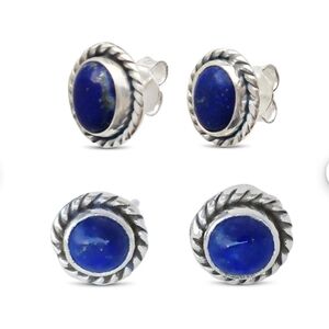 925 sterling silver stud genuine Lapis round
